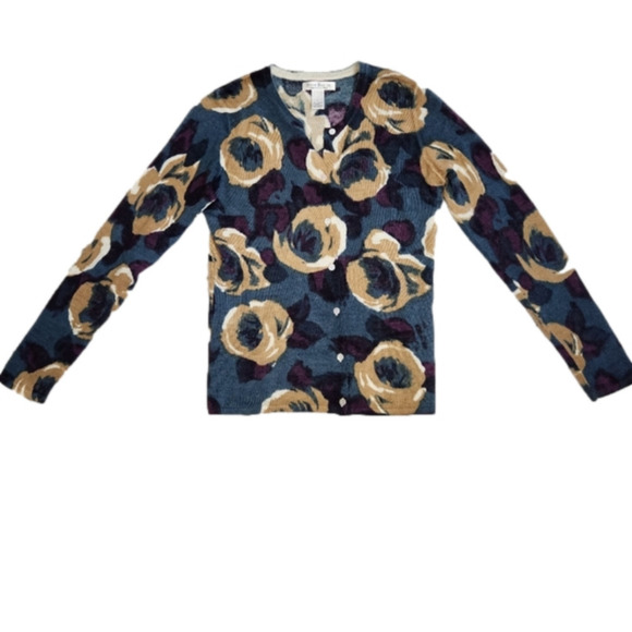 SIZE small 𝅺Cardigan VINTAGE Merino Wool Large Floral pattern SUSAN BRISTOL - Picture 6 of 10